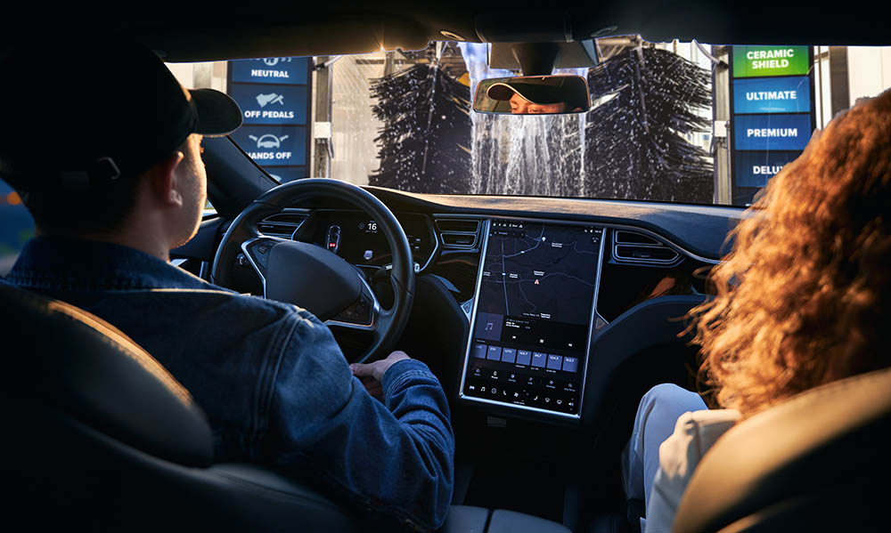 Tesla going through the car wash at Wash Werks in Barrington.