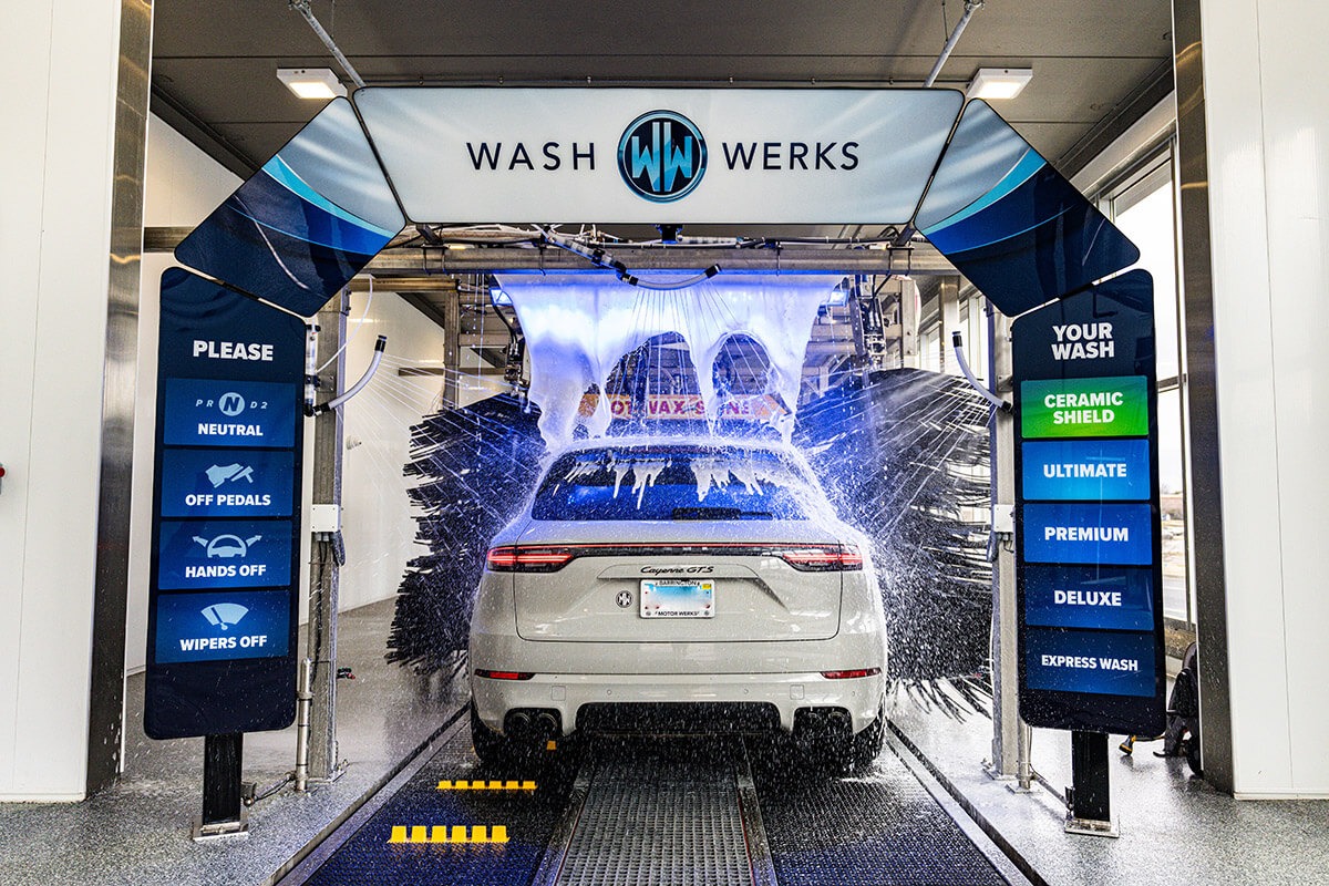 Car enters the wash tunnel at Wash Werks in Barrington.