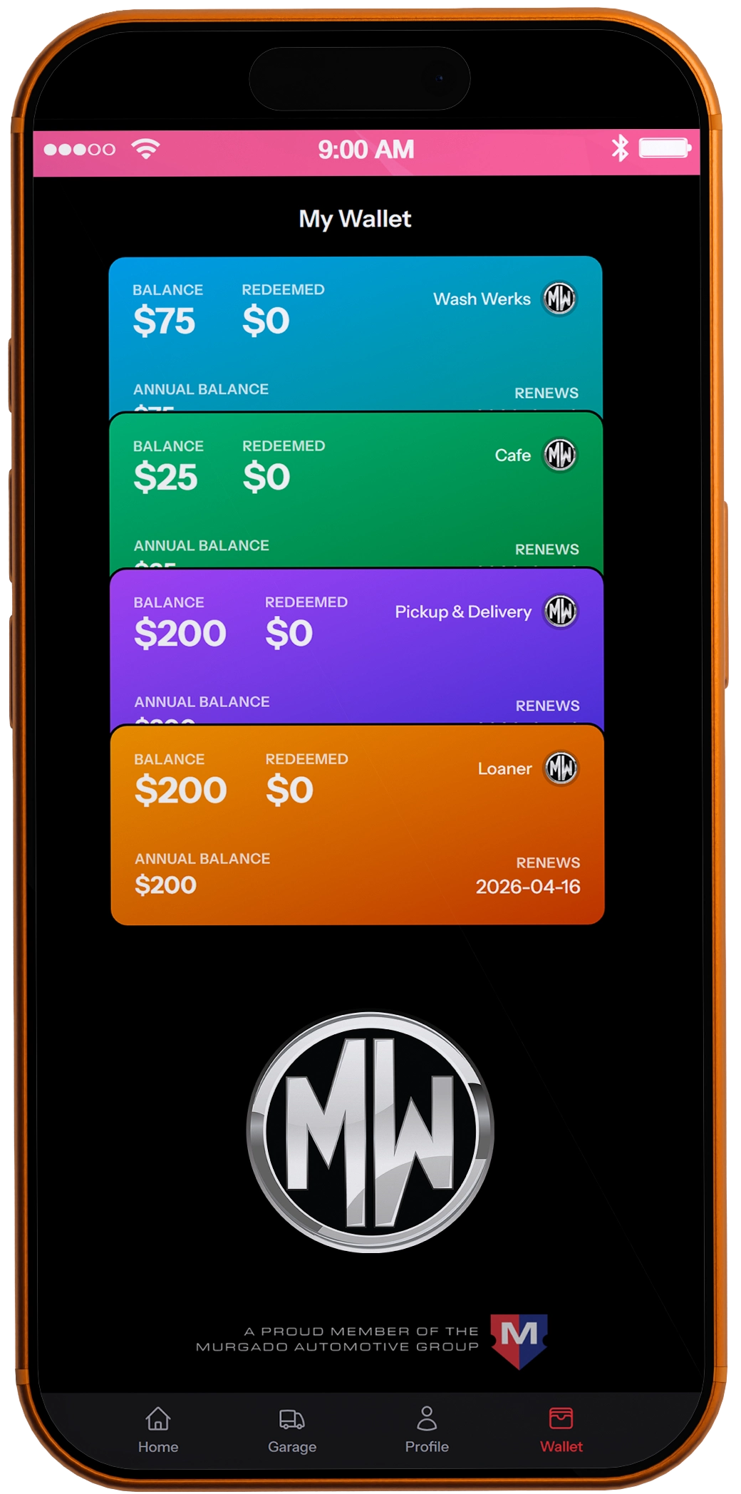 Motor Werks Perks App - Wallet Feature